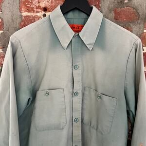 VTG Softwear Men's Green Faded Thrashed Workwear Shirt M